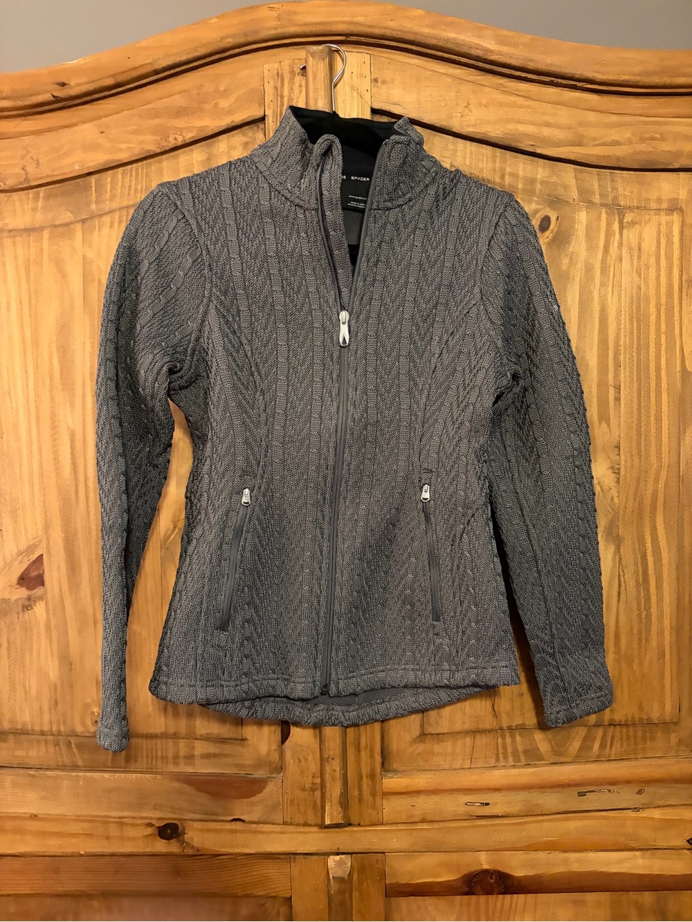 Spyder Women's Gray Cable-Knit Full-Zip Ski Jacket